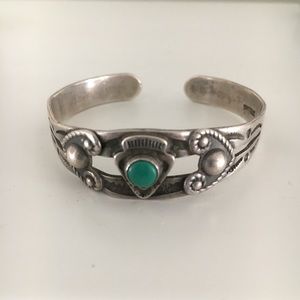 Artisan Silver Bracelet with Green Stone